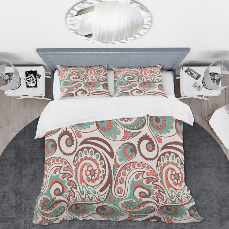 Ensemble de housse de couette en microfibre rouge / brun / vert Puteri, Housse de couette très grand + 2 très grandes ta