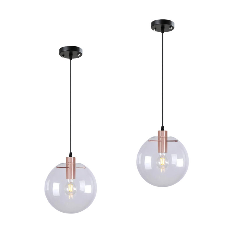Resheda 1 - Light Sphere Globe Pendant with Metal Accents-Modern Glass Pendant Light – Crystal Ball Chandelier with Creative Design, Height Adjustable Hanging Lamp for Living Room, Black Indoor Luminaire