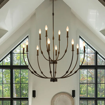 Lustre 12 lumières noir moderne de style campagnard, lustres classiques de style bougie traditionnelle, lustre industriel suspendu réglable pour salle à manger, îlot de cuisine, salon, vestibule, vestibule