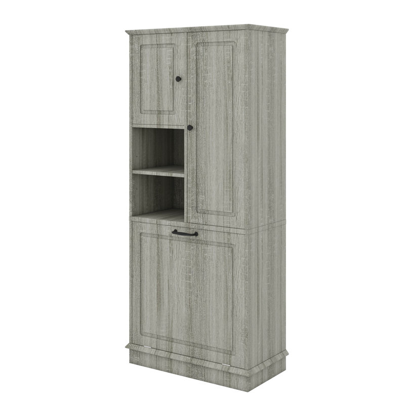 Tall Storage Cabinet Featuring Adjustable Shelves And Flip Out Basket  With Handles Large Capacity Organizer For Bathroom Kitchen Living Room And Office