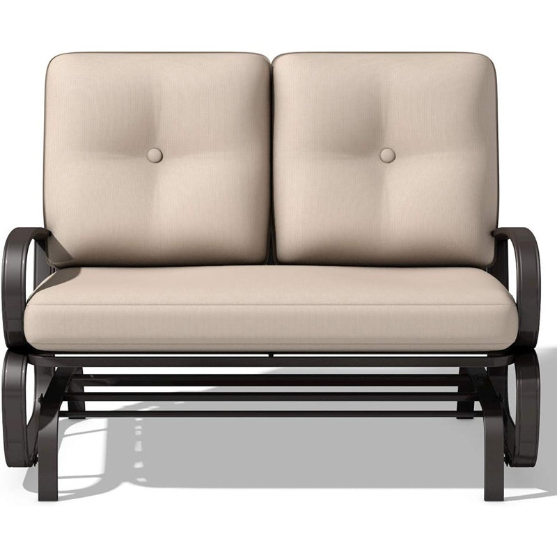 Banc oscillant d'extérieur, causeuse de patio pour 2 personnes avec coussin amovible, siège rembourré épais, structure en acier, beige