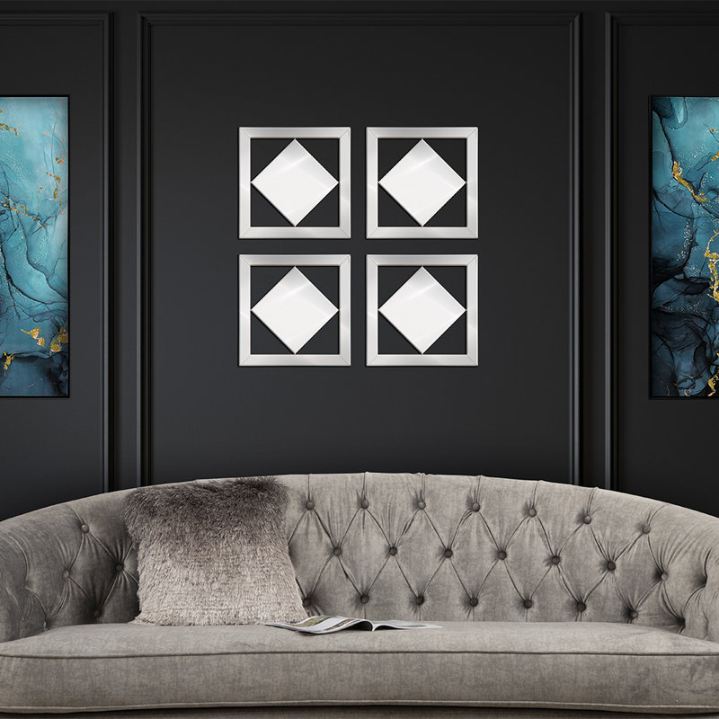 Diamond Mirrored Wall Art for Living Room, 40x40cm Modern Home Decor Wall Mounted Clear Mirror Glass Wall Art for Bedroom & Hallway