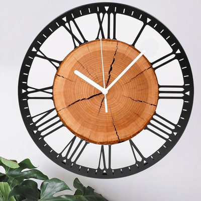 Horloge murale ronde en fer 10 po avec mouvement à quartz silencieux, chiffres romains, impression UV