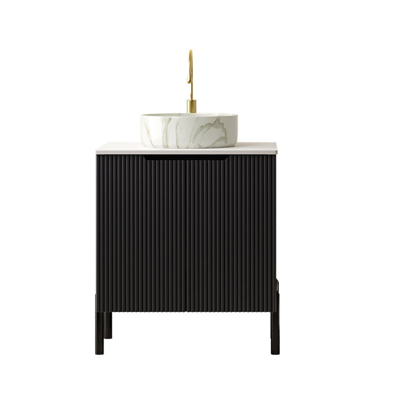 24" Black Bathroom Vanity With Sink,White Ceramic Basin