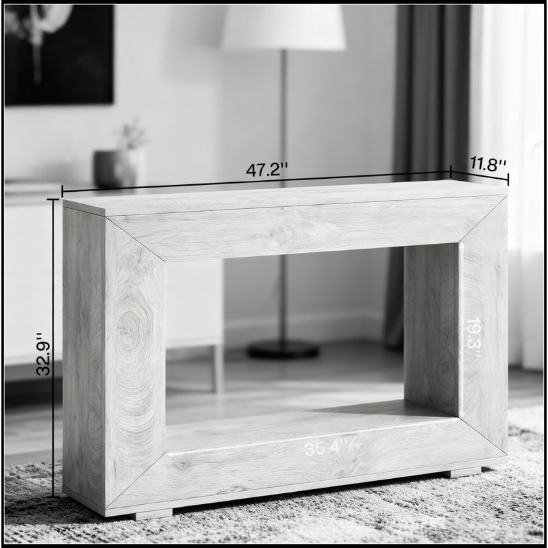 47” Farmhouse Console Table With Storage – Narrow Rustic Entryway Table With Open Shelf, Natural Wood