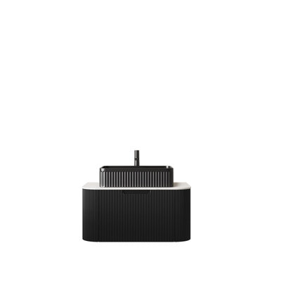 Salle de bain flottante murale 30 po avec lavabo rectangulaire en céramique noire et tiroir