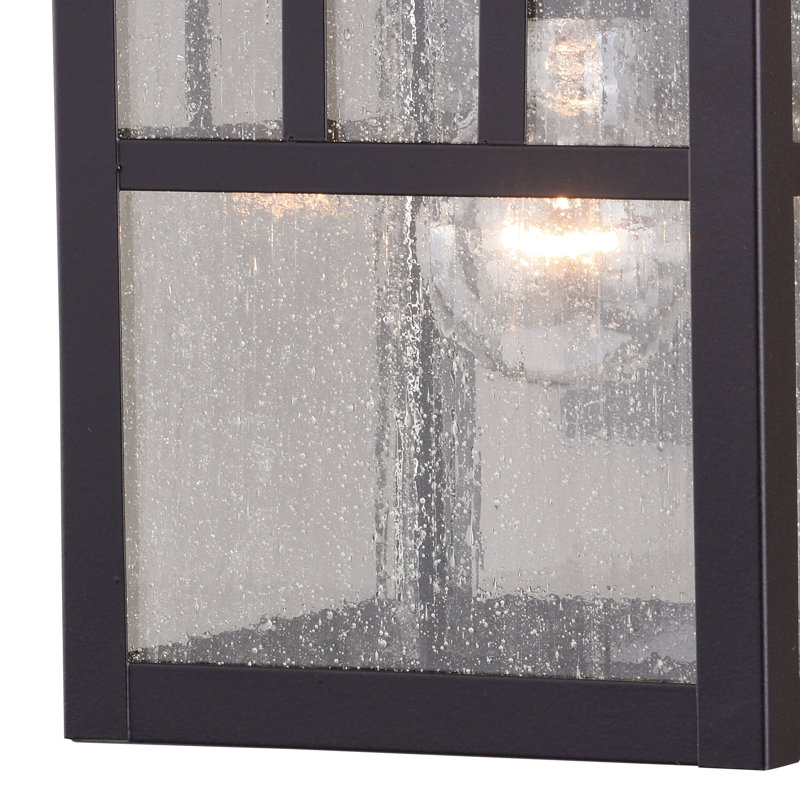 Avaline 9.5 in. H 1-Light Oil Burnished Bronze Mission Outdoor Wall Sconce made of Durable Steel, Clear Seeded Glass Shade, LED Compatible, Use for Exterior Porch Patio Front Door or Garage