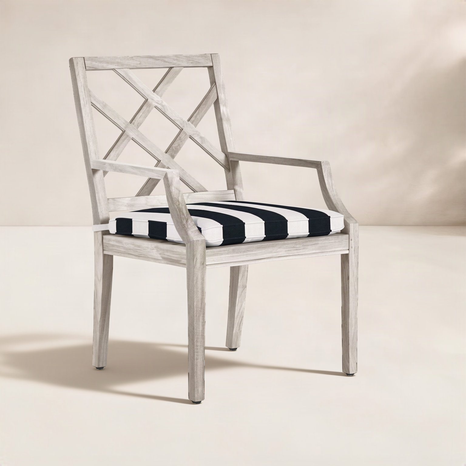 Haley Sunbrella® Patio Armchair, Oyster Teak, Cabana Midnight Stripe Sunbrella®, No Welt
