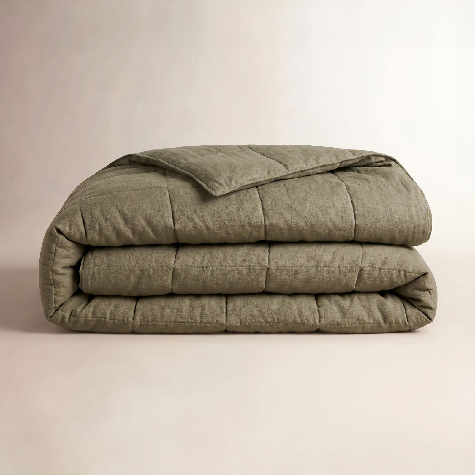French Linen Quilt Set, Moss, Queen Quilt