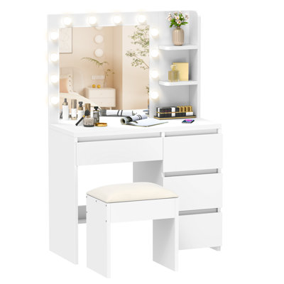 Balconera Dressing Table With Mirror,4-drawers Makeup Vanity Table Set For Bedroom Makeup Desk