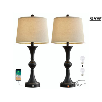 3 Way Dimmable Touch Control USB Table Lamps Set Of 2 For Living Room Bedroom Modern Traditional Industrial Nightstand Bedside Lamp With Linen Shade -  SR-HOME, SR-HOME33ce57d