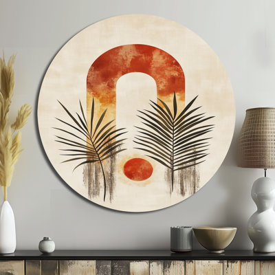 «Orange Orange», formes géométriques essentielles abstraites - art mural rond en métal Mid-Century