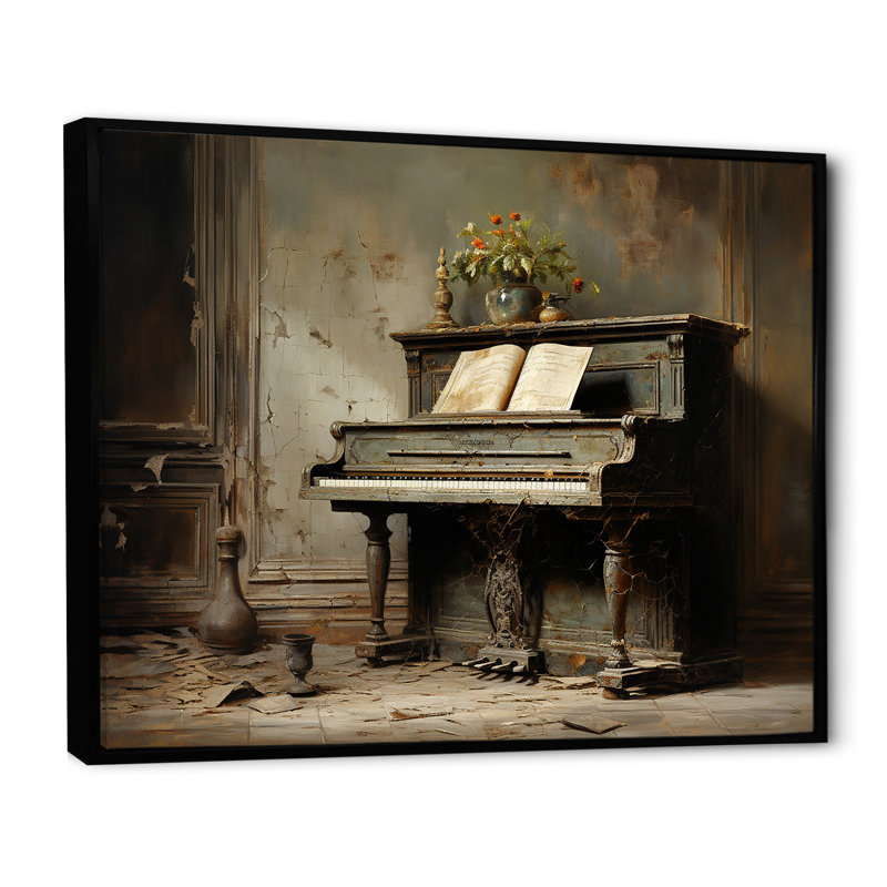 «Vintage Piano Pianos Past II», reproduction sur toile, Cadre flottant noir, H 24 po x l 32 po x P 1 po