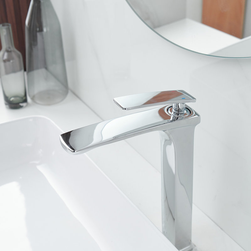 Polished Chrome Single Handle Vessel Sink Faucet with Pop-Up Drain