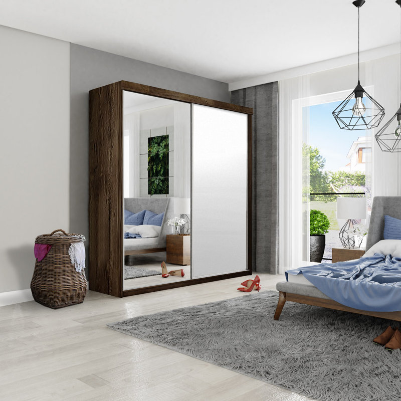 Modern 2 Door Sliding Wardrobe, Walnut/White