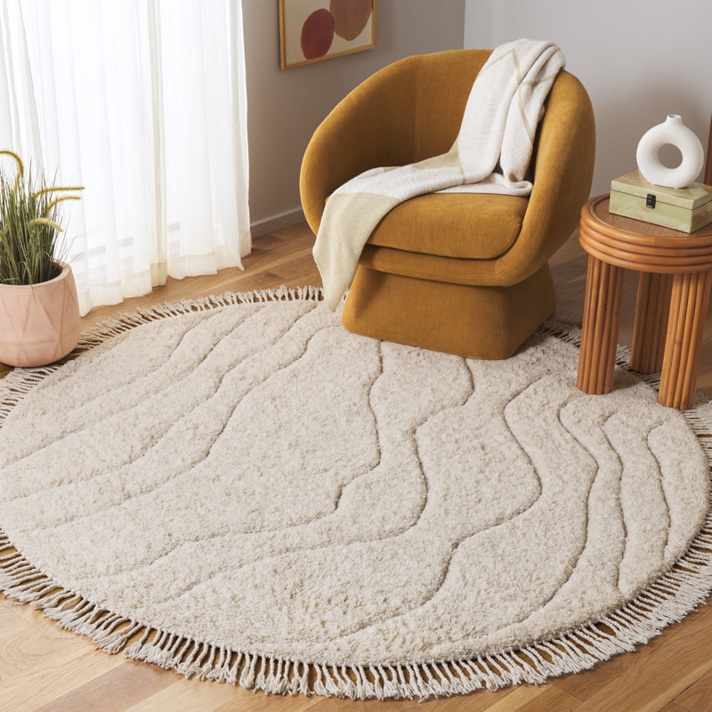 Tapis ivoire / en laine tissé à la main Maspeth, Rond 6 pi