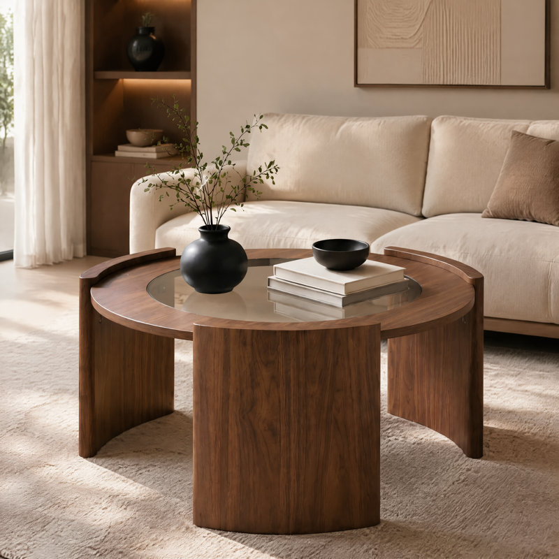 Table basse ronde 31,5 po Mid-Century, Verre trempé