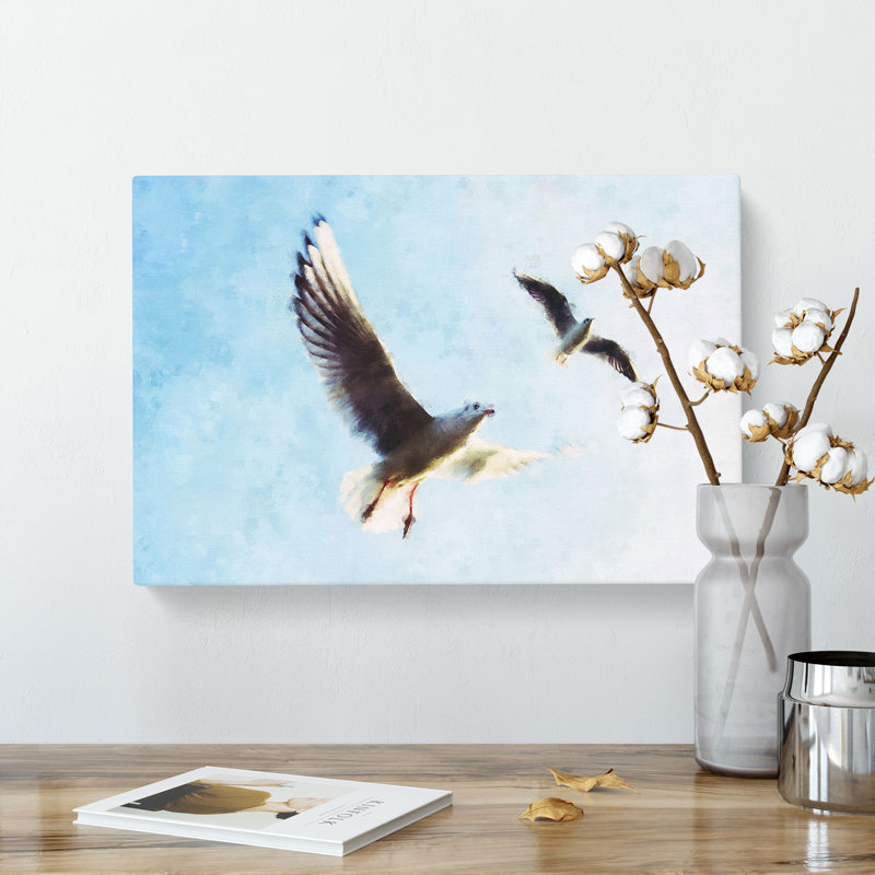 Pair Of Flying Seagulls - Wrapped Canvas, 40cm H x 60cm W x 3cm D