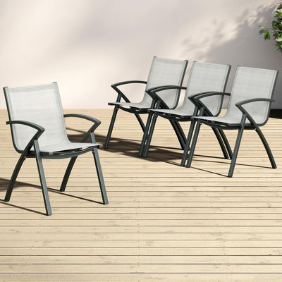 Set of 4 Aluminum Patio Chairs with Lightweight Frame & 100° Adjustable Back, Outdoor Sling Back Dining Chairs with Extra Wide Seat & Armrest for Garden Camping Poolside Beach Deck (4 PC)