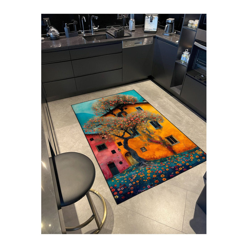 Garden Patterned Woven Base Machine Washable Rug, Rectangle 3'3" x 4'11" Rug Pad Included