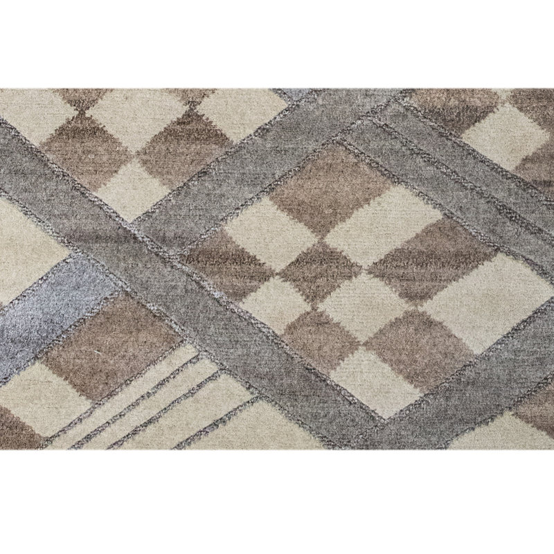 Hand Knotted Checkered Area Rug in Mesa/Blue/Ivory/Gray, Rectangle 6' x 9'