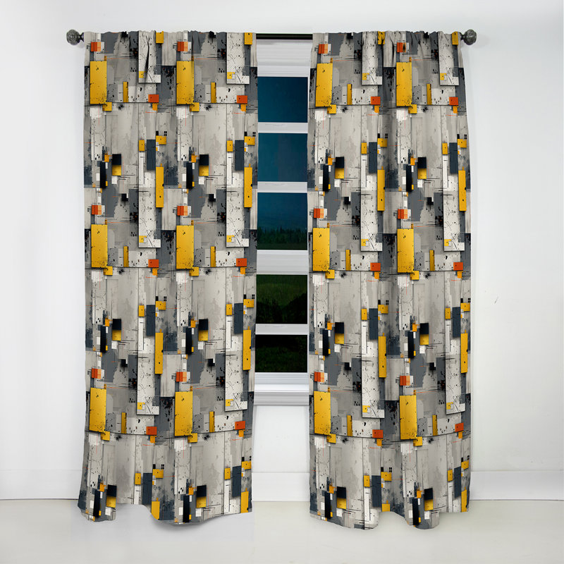 Motif de mur gris rayé cubique I - Rideau à rayures - Rideau à rayures occultant - 1 panneaux, L 52 po x L 95 po