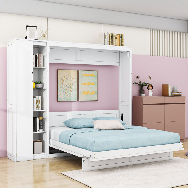 Septimus Foldaway Murphy Bed with Multi-Functionality, White, Queen