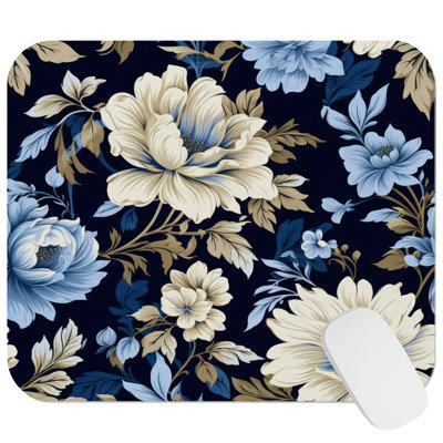 Floral Blue Flower Dreams VII Cottage Gaming Cute Office Laptop Desk Pad Gift Mat Square Rectangle Non-Slip Mousepad