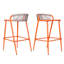 Tabourets de bar d'extérieur à structure en aluminium à hauteur d'assise de 29 po avec dossier en forme de feston tissé à la corde, ensemble de 2, orange