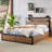 Platform Bed Frame Large Raised-Pattern Storage Bed Frame, Wooden With Multiple Drawer Storage Function, Bedside Socket