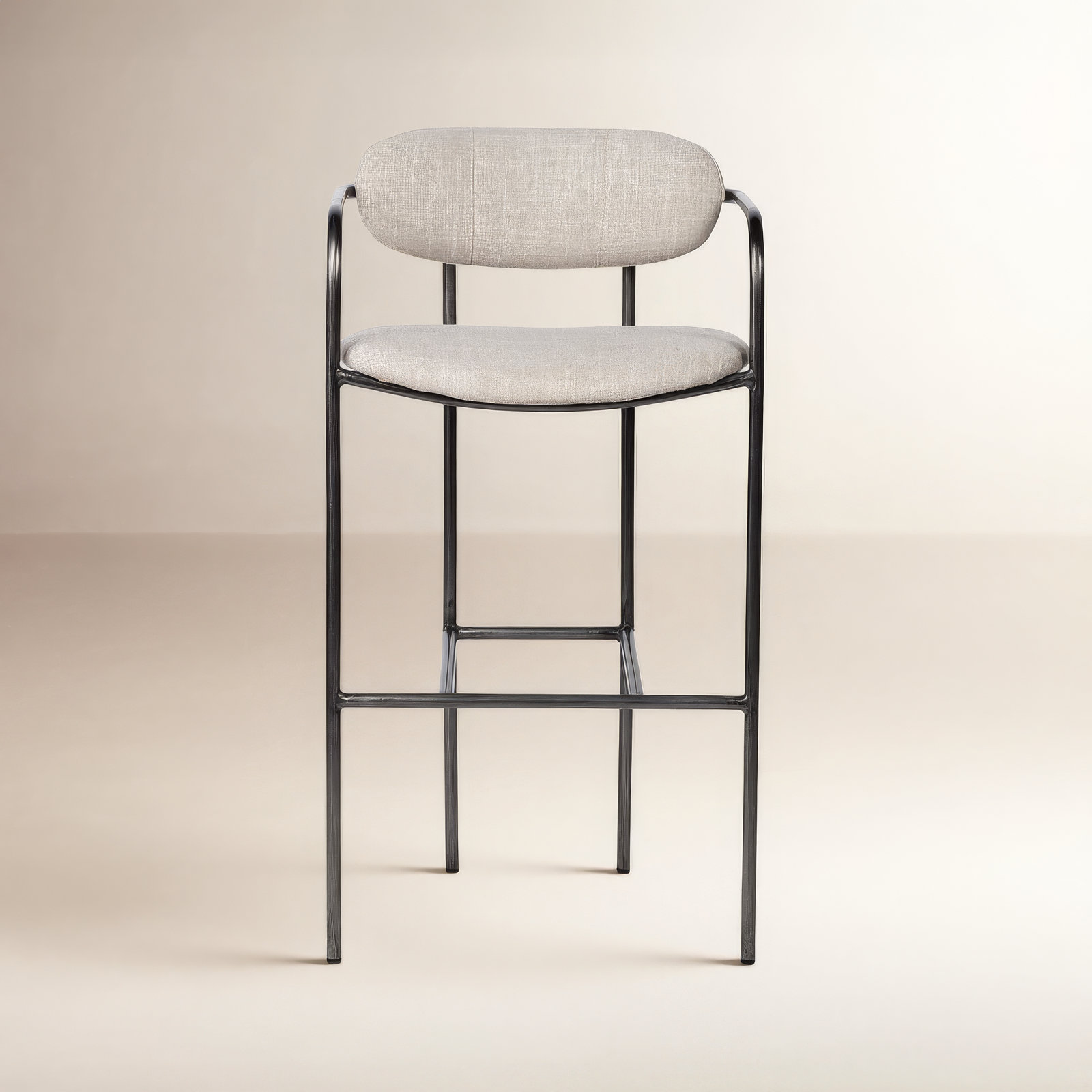 Belarus Fabric Seat Stool, Bar Stool (30” Seat Height), Gun Metal Gray, Beige Linen Blend