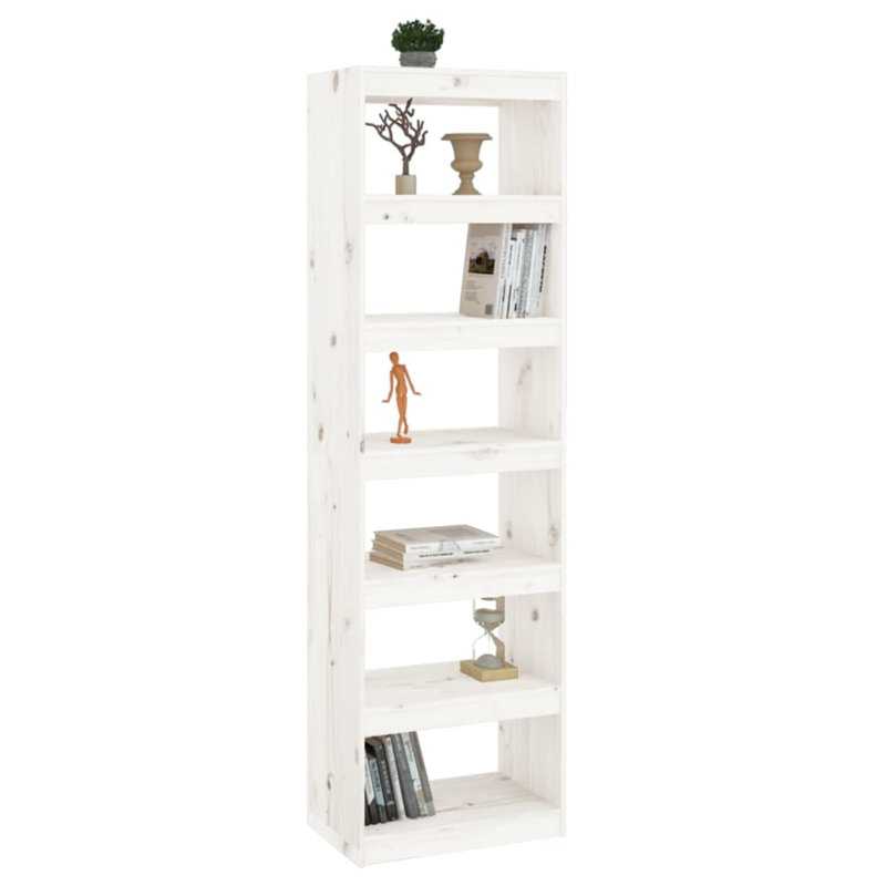 Paravent en bois de pin massif, Blanc, (6 tablettes) H 78,5 po x l 23,6 po x P 11,8 po