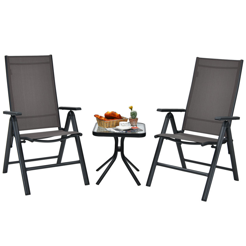 Ensemble de 2 chaises de salle à manger pliables réglables à dossier inclinable Patiojoy pour l'extérieur et l'intérieur gris