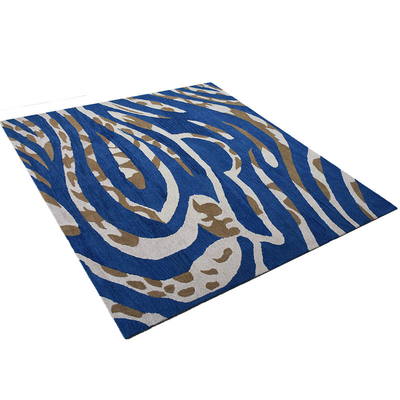 Hand Tufted Wool Eco-Friendly Area Rugs - Square, Blue Color, Contemporary Modern Design, High Pile Thick Handmade Anti Skid Area Rugs for Living Room, Bed Room