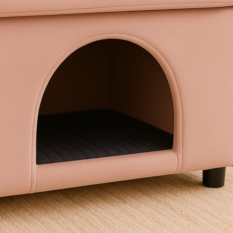 Fauteuil lit d'appoint en velours avec dossier pour oreilles de lapin, casier pour animal de compagnie et poche latérale