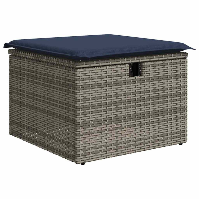  7 Piece Patio Sofa Set With Cushions Poly Rattan, Grey, Blue