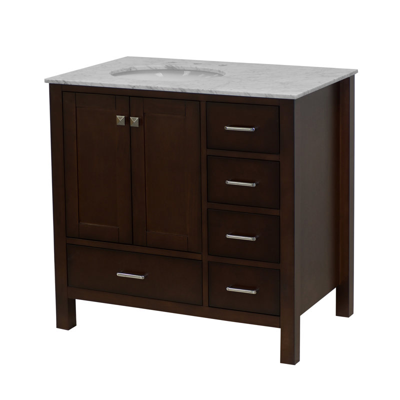 Ensemble de meuble-lavabo simple 36 po Claudett, Chocolat, Marbre de Carrare
