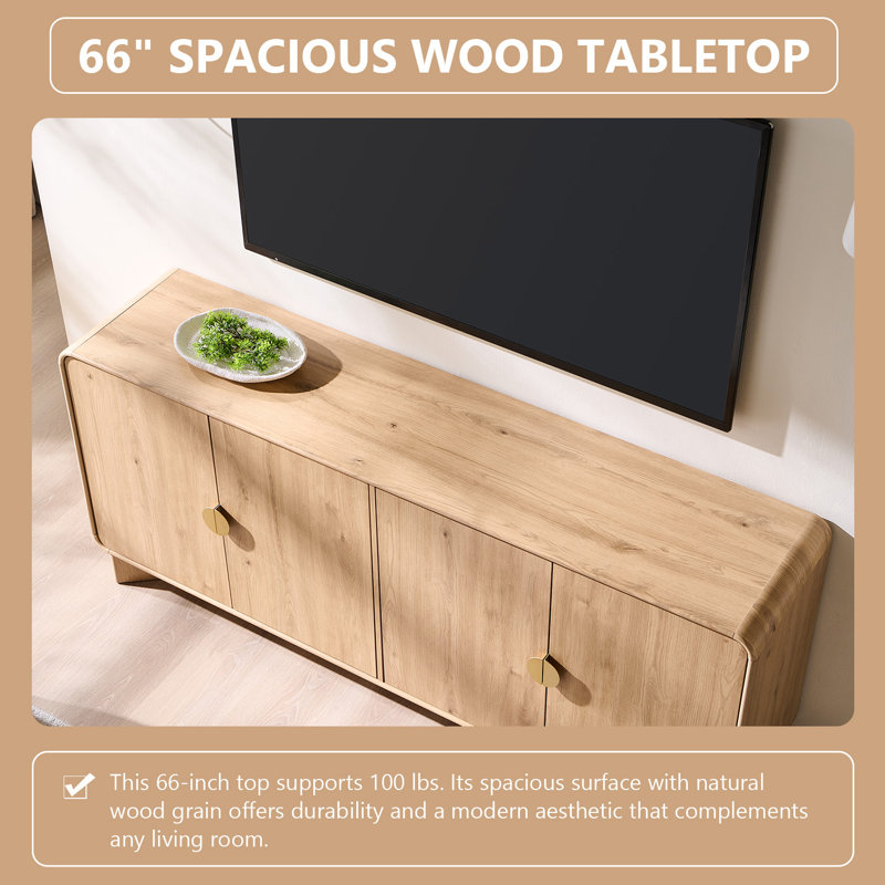 Abrianna Modern TV Stand for TVs Up to 80", 30" Tall Entertainment Center with Storage and Adjustable Shelves, TV Console with Curved Profile Design