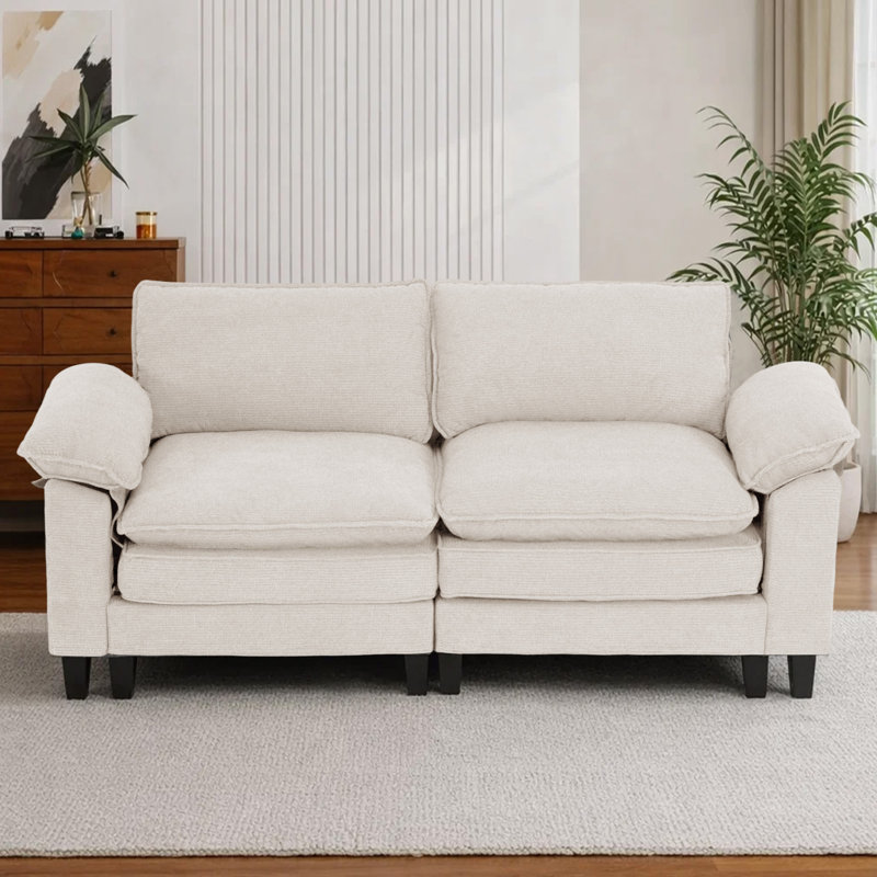 Canapé d'angle 2 pièces rembourré, Chenille beige
