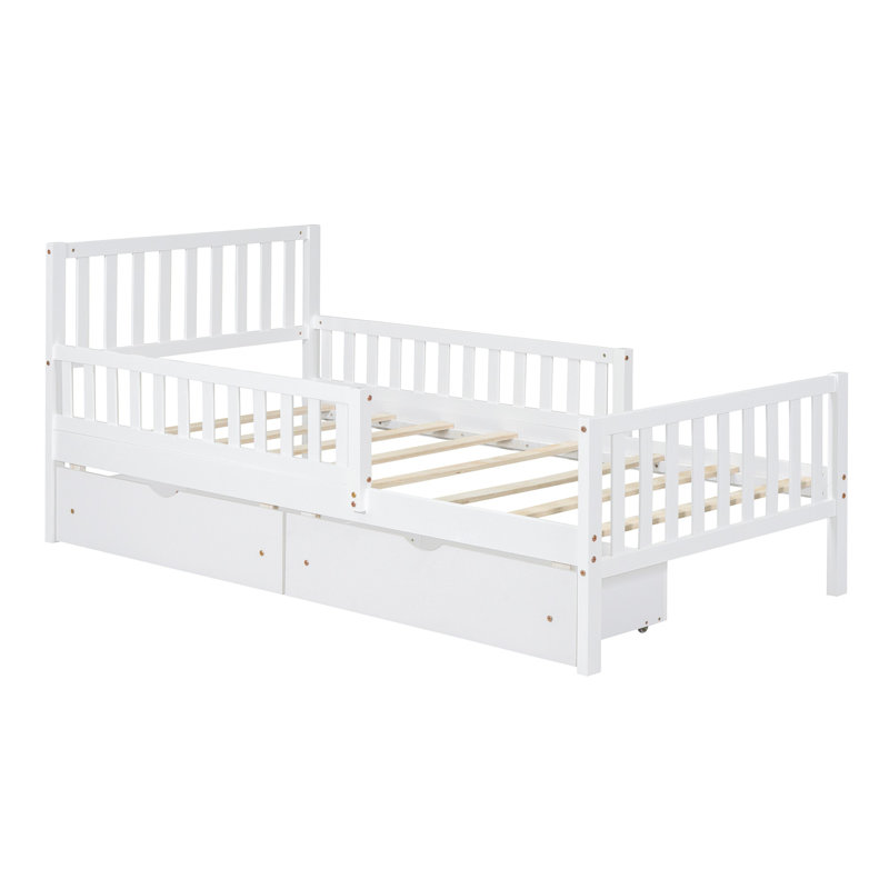 Lit plateforme 2 tiroirs avec garde-corps Curits, Twin, Blanc