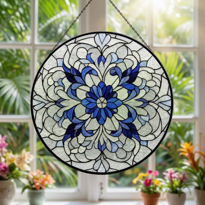 Panneau de vitrail floral bleu 7,8 "H