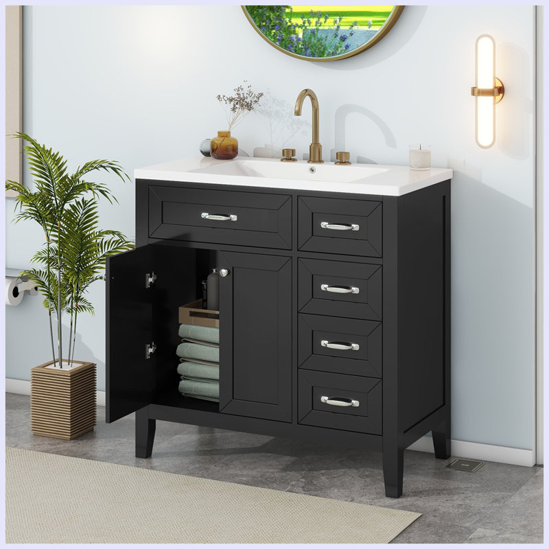 Ensemble de meuble-lavabo moderne avec lavabo et tiroirs, Noir