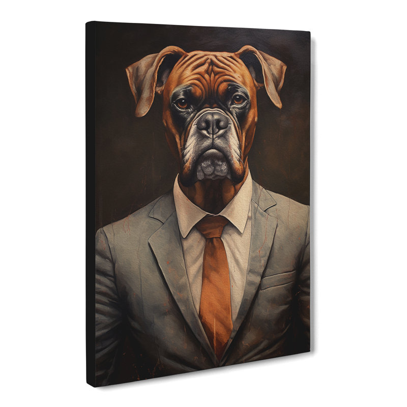 Boxer Dog in a Suit Painting No.5 - Wrapped Canvas, 76cm H x 50cm W x 3cm D