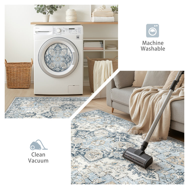RoehitArea Rug for Living Room Machine Washable Rugs Non-slips Blue Rugs