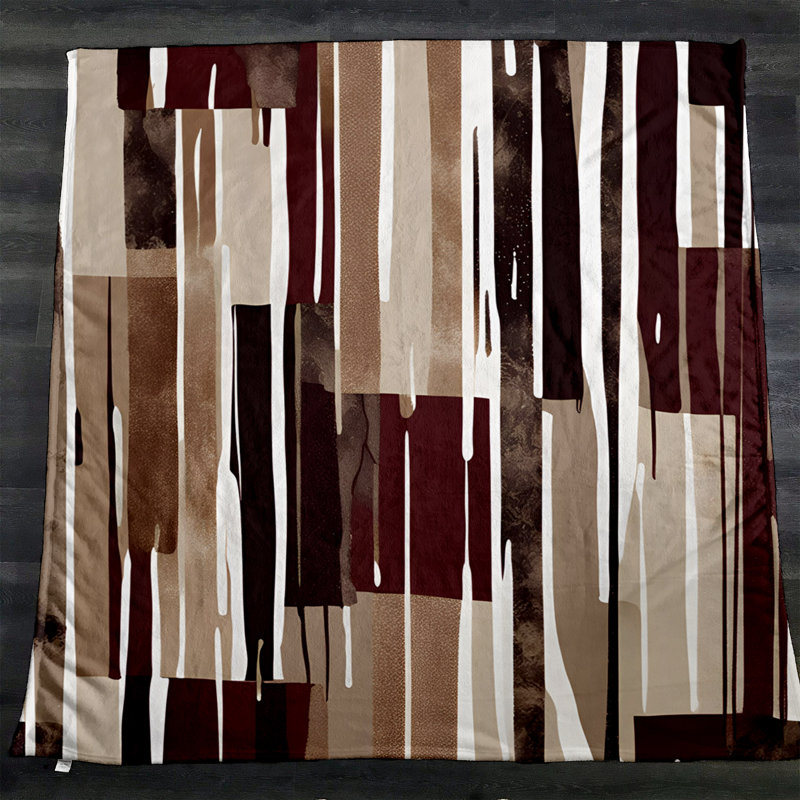 Throw Blanket, 51" W x 60" L, Striped, Brown/Natural