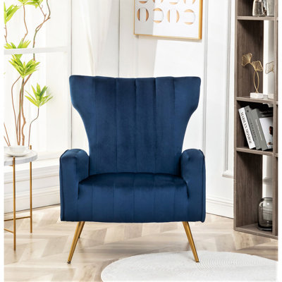Fauteuil d'appoint en velours avec pieds en métal, fauteuil rembourré moderne, fauteuil à oreilles pour petits espaces de salon
