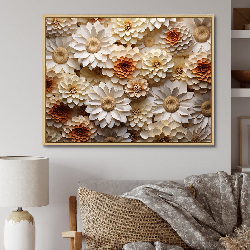 «Vibrant White Zinnias Collage» sur toile, Cadre naturel flottant, H 30 po x l 40 po
