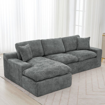 Flick Chenille Sectional Sofa with Double-Layer Cushions & Side Pockets