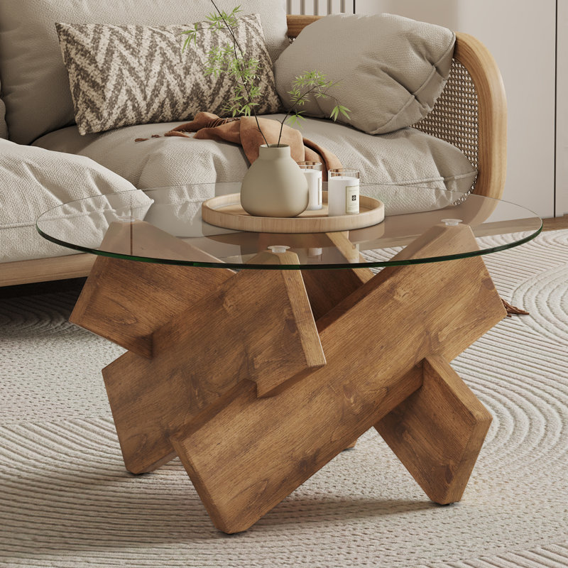 Lexghi Glass Top Single Coffee Table, Brown