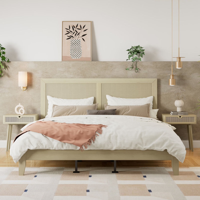 Behre Woven Rattan Cane Solid Wood Bed, California King